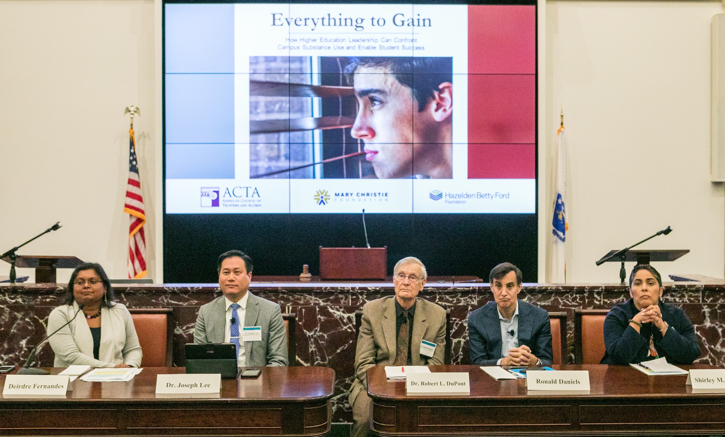 The morning panel at Everything to Gain, ACTA's conference on college drinking and drug use
